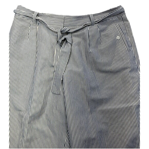 Talbots Crop Pants  16P Silk Linen Blue white Stripe Wide Leg belt high waist - Picture 5 of 9